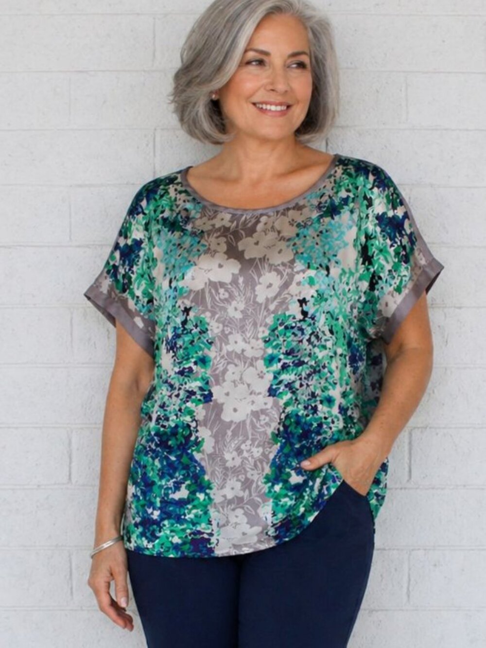 Coldwater Creek L 14 Garden Villa Romantic Short Sleeve Pullover Top